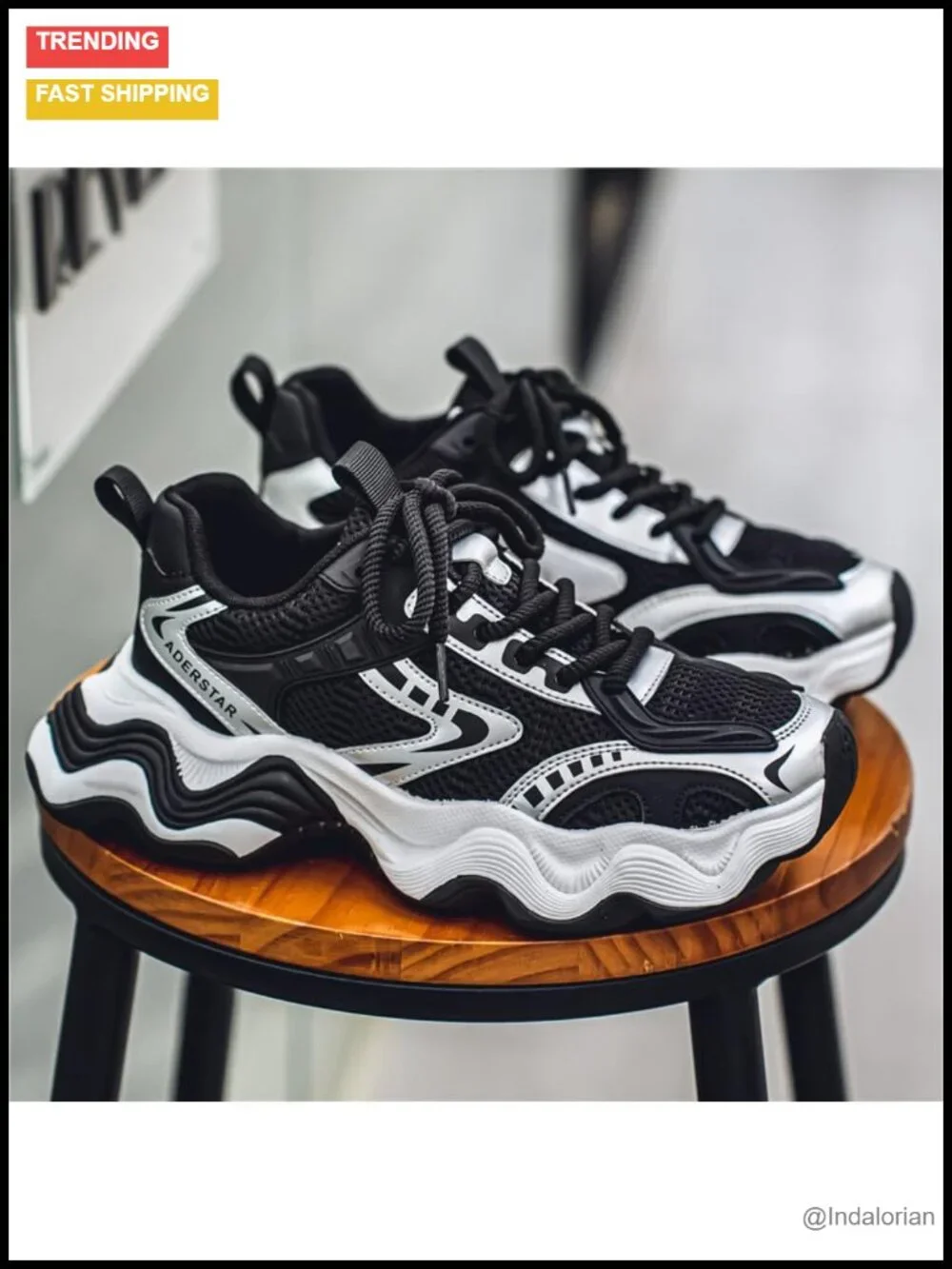 Men's Fashion Sneakers Chunky Platform Lace-Up PU Leather Casual Walking Shoes
